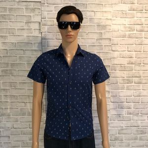 Navy Blue Short Sleeve Button Down Shirt Anchors